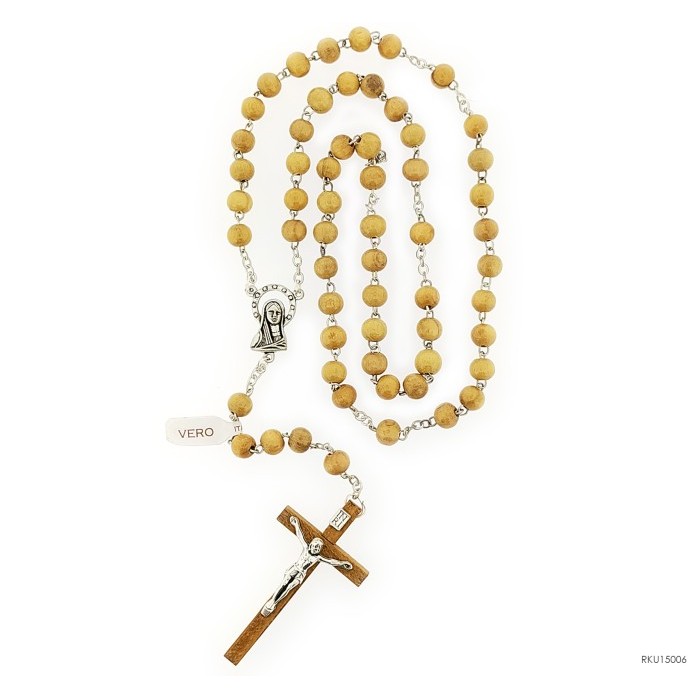 Kualitas terbaik] Rosario Kayu Olive Bentuk Bulat 8mm Rohani Katolik