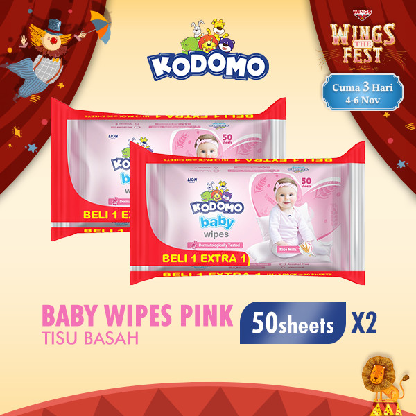 Kodomo Tisu Basah Antibakterial Rice Milk Pink Bag Isi 50 Buy 1 Extra 1 x2