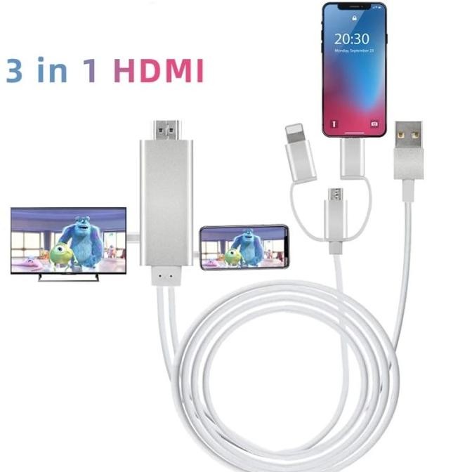 TERLARIS - Mirascreen Cable 3in1 All Smartphone to HDMI Support MHL/Non MHL