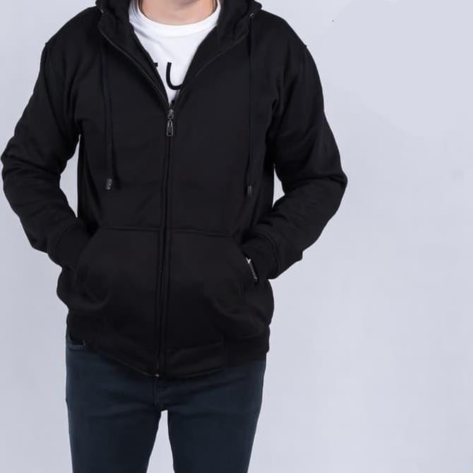 HOODIE JAKET RESLETING POLOS PRIA HITAM UNISEX BAHAN MANTAP