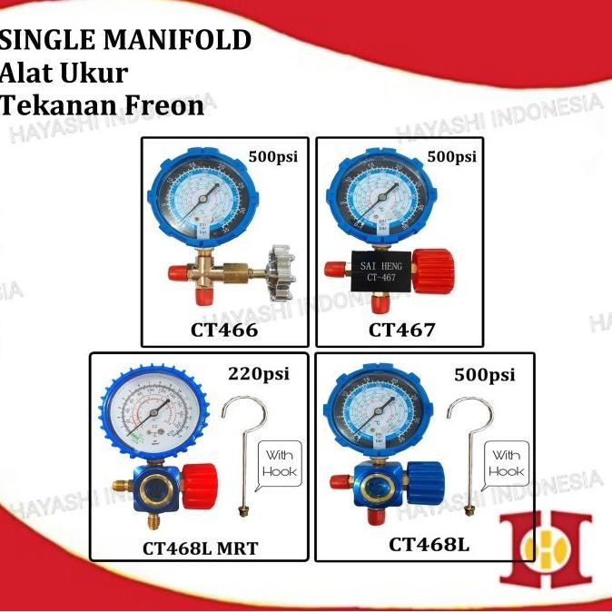 Manifold Single Alat Ukur Test Isi Freon AC Kulkas 466 R12 R22 R134A NHS