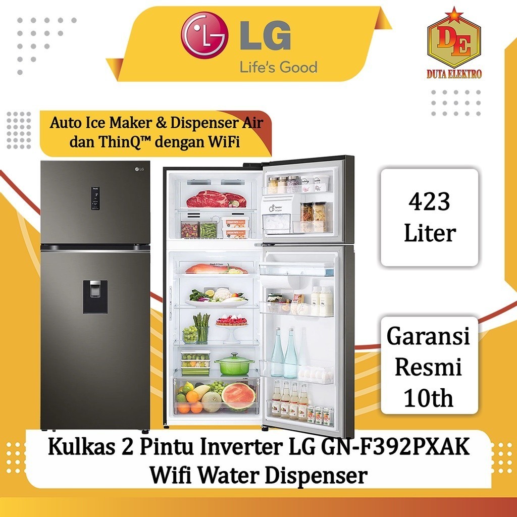 Kulkas 2 Pintu LG GNF 392 PXAK Wifi Water Dispenser Inverter