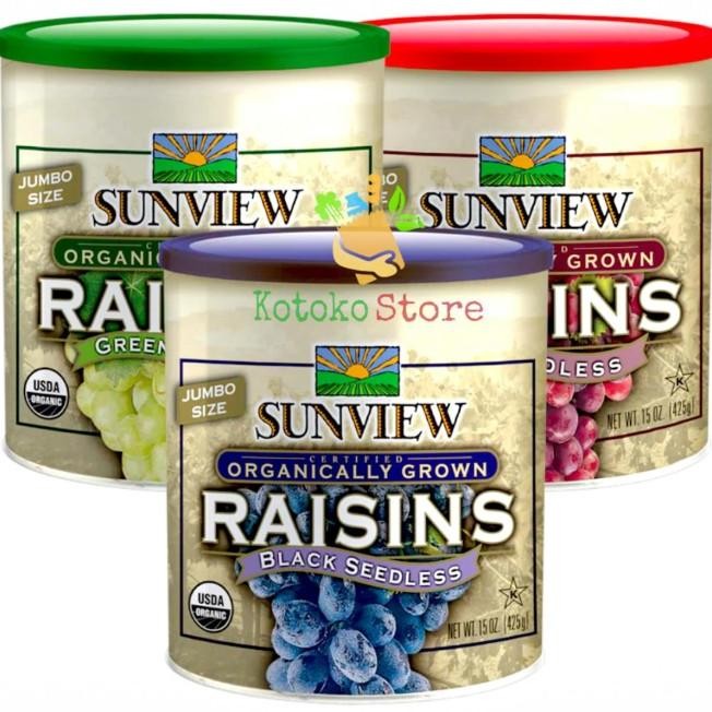 

Sunview Organic Jumbo Size Raisins Seedless / Kiss Sunview Organik / Sunview Rasins Bla Green Red 425Gr