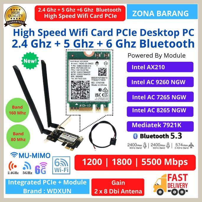 TERBARU - High Speed Wifi Card PCIe Dual Band AX210 AC9260 AC7265 AC8265 MT7921K