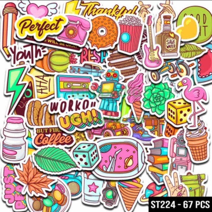 

sticker aesthetic kartun tumblr fancy waterproof koper helm 67pcs untuk jurnal hp laptop kulkas motor helm mobil