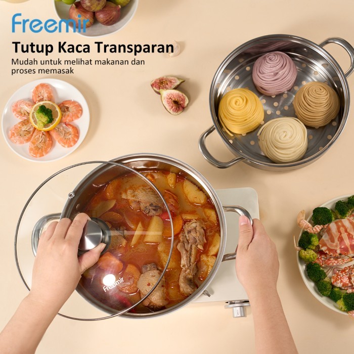 [BARU] freer Panci Kukus 2 Susun 24CM Panci Stainless Steel Panci Anti Karat Anti Lengket