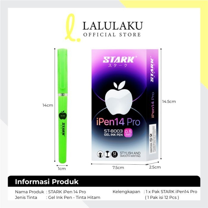 

Terbaru KYe Pen Apel Gel Stark 12 Pcs Pulpen Sekolah Kantor Tinta Hitam Pen Apple 100% ori