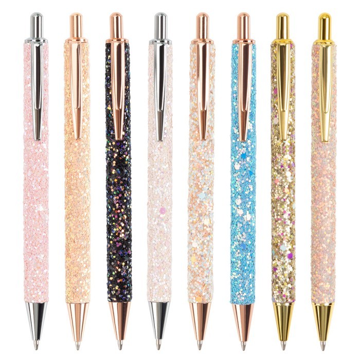 

Terbaru 1.0mm Black Ink Sequin Press Metal Pen Shine Sequin Ballpoint Pen School Supplies Office