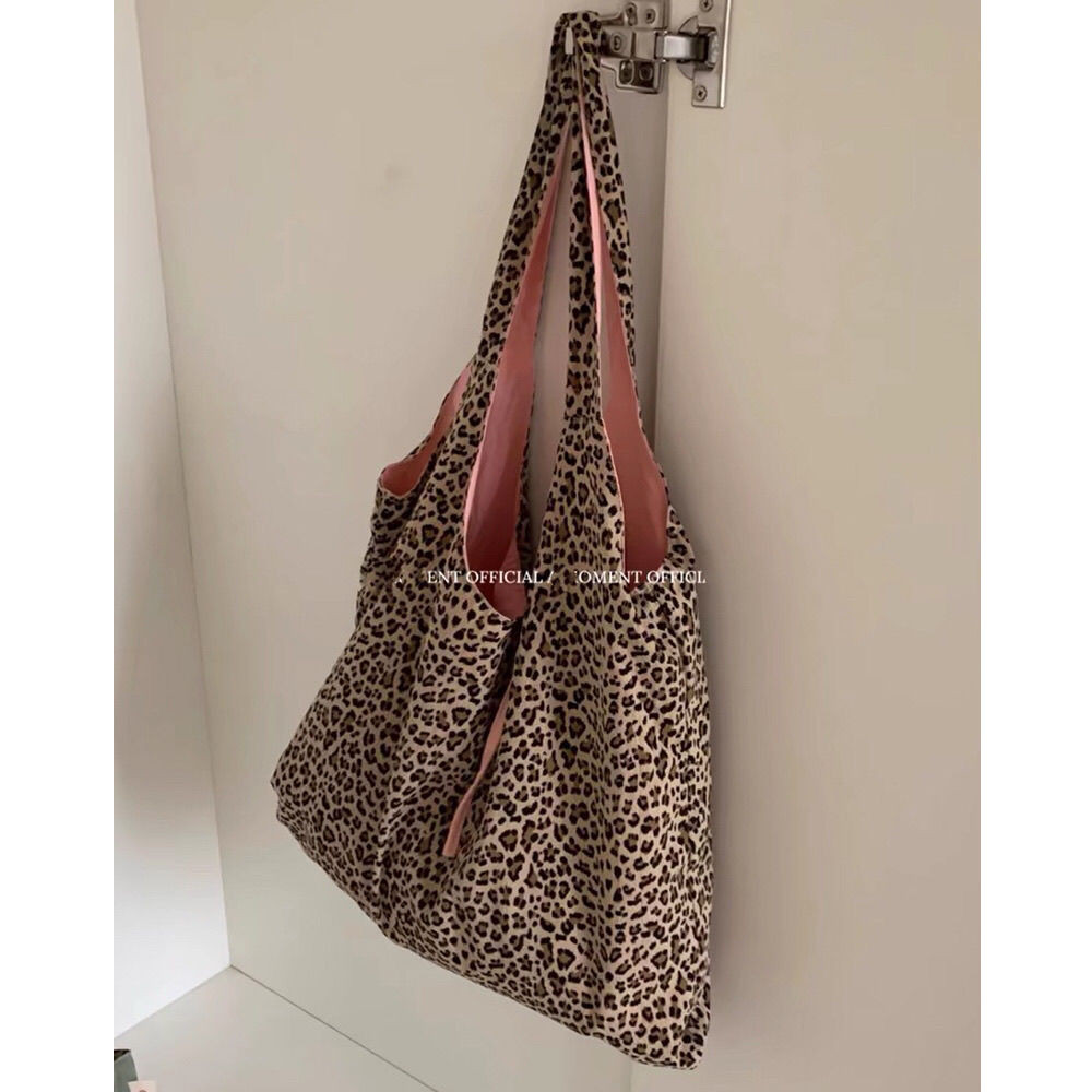Tas Tote Motif Macan Tutul untuk Wanita, Tas Bahu Rompi Merah Muda Dua Sisi, Tas Tote Motif Macan Tu