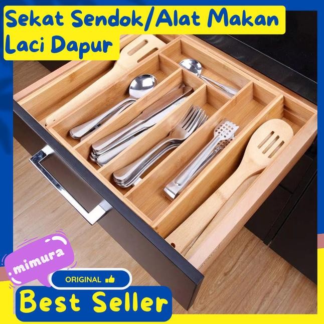 Tempat Sendok Laci Lemari Dapur Bahan Bambu Baki Peralatan Makan