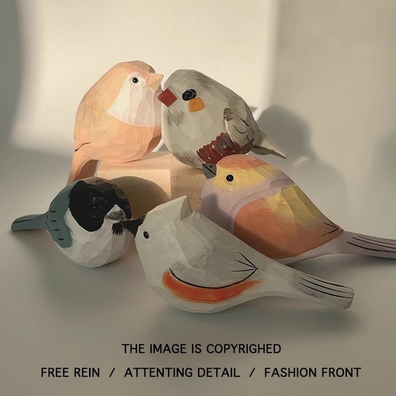 Send TA A Little Fat ChooWood Carving Bird Handmade Solid Wood Desktop Ornaments Healing Series Birt