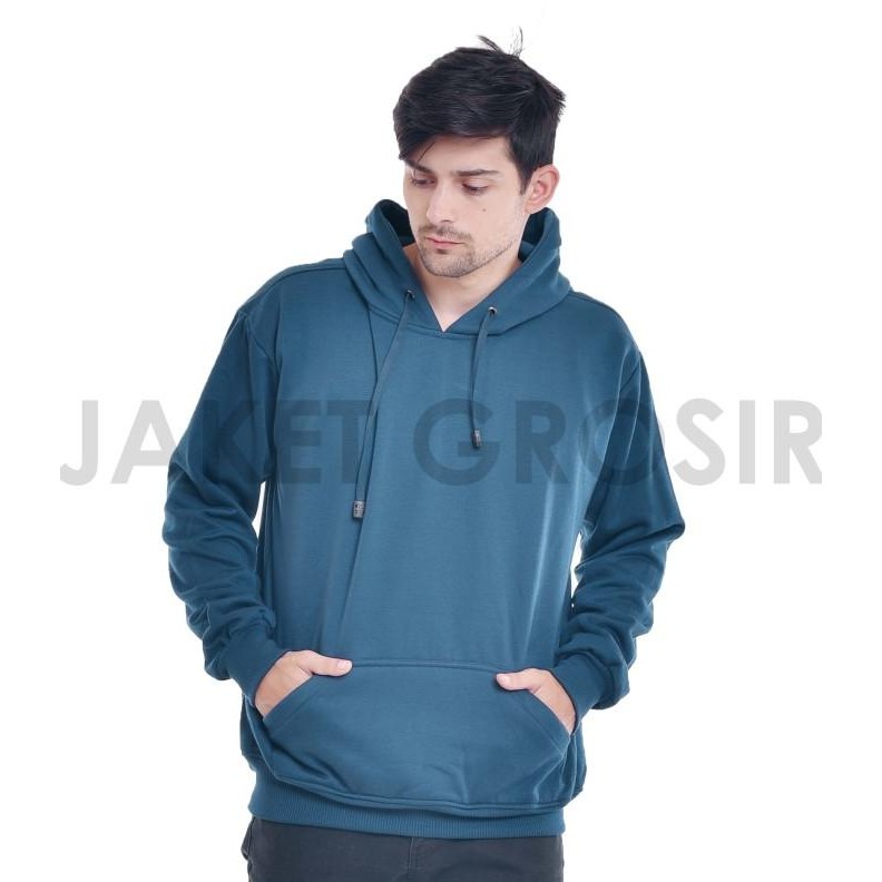 JAKET HOODIE SWEATER POLOS WARNA BIRU DENIM