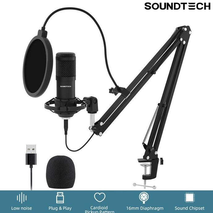 SOUNDTECH USB Microphone Mic Condenser Recording Streaming Podcast PC