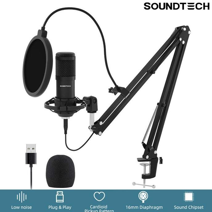 SOUNDTECH USB Microphone Mic Condenser Recording Streaming Plug & Play