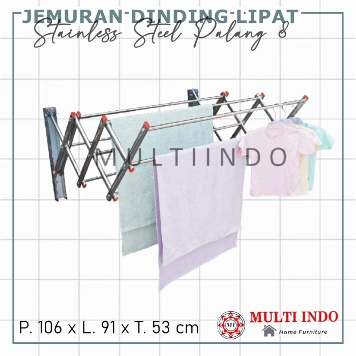 Jemuran Gantung Dinding Lipat Stainless 1 Meter 5 & 8 Palang Diskon