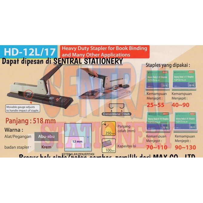 

MAX HEAVY DUTY STAPLER FOR BOOK BINDING HD-12L/17 PENJILID BUKU ORIGINAL DAN TERPERCAYA