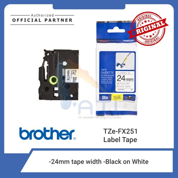 

Brother Label Tape Tze Fx251 Flexible 24Mm Black On White Diskon