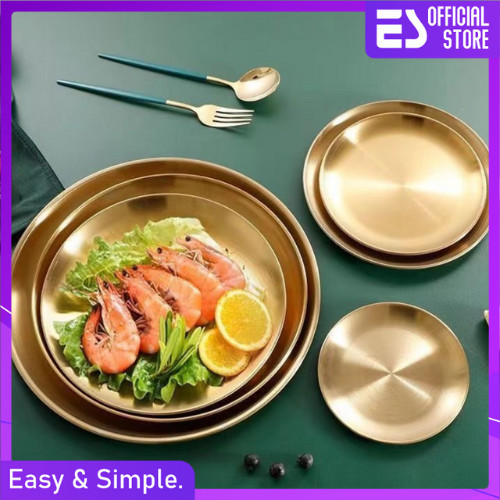 Piring Gold Korea Piring Makan Mewah Emas Stainless Steel - Es