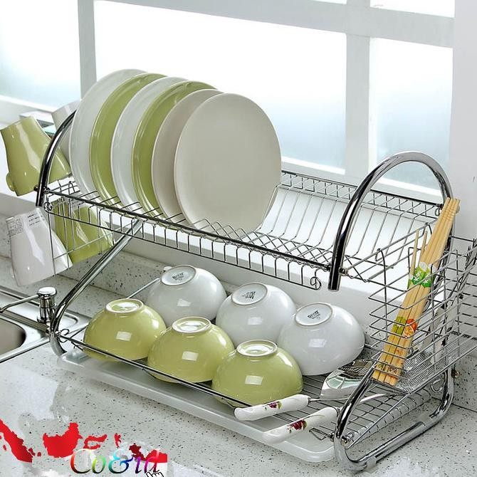 Rak Piring Stainless Jumbo 2 Susun Tingkat Peralatan Dapur TMA