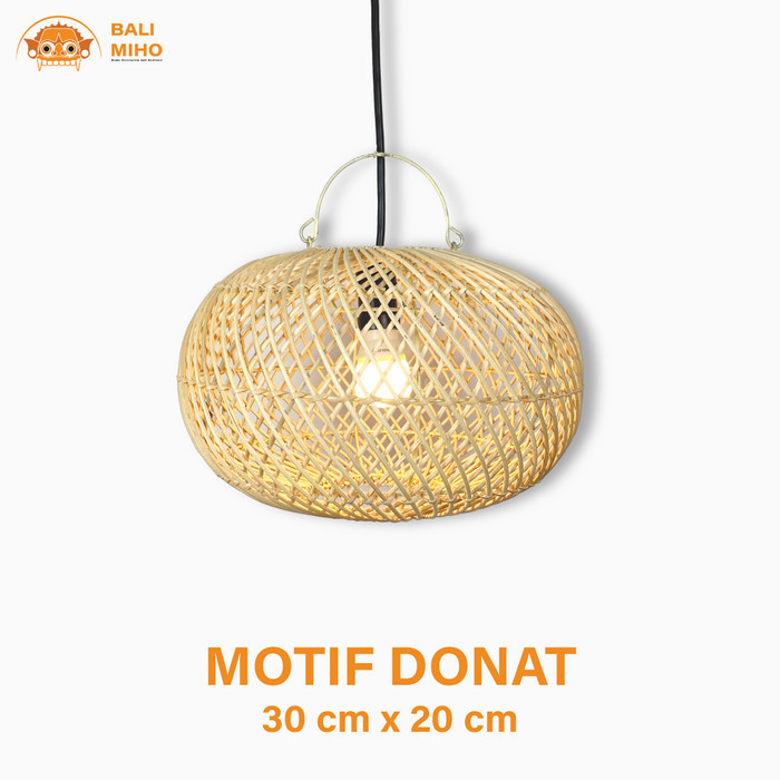 

New - Kap Lampu Rotan Model Donat 30 Cm/Lampu Rotan/Lampu Cafe/Lampu Kayu