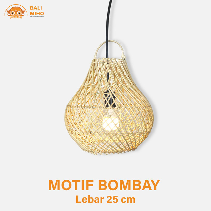 

New - Kap Lampu Rotan Model Bombay 25 Cm Lampu Cafe Kafe Lampu Rotan