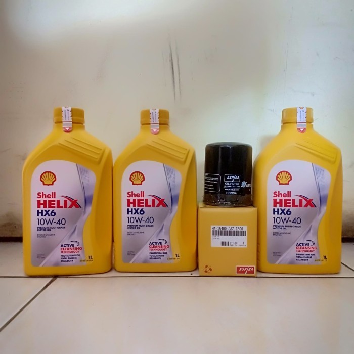 Paket Oli Shell Hx6 10W-40 3 Liter + Filter Oli Mobilio, Jazz, Brio Harga Spesial