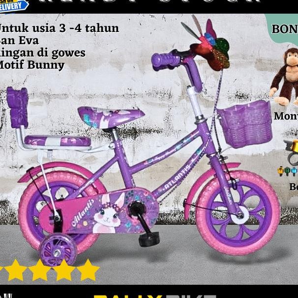 Sepeda Anak Cewek Perempuan Roda 4 Keranjang 12 Inc Usia 3 Tahun 4 Th