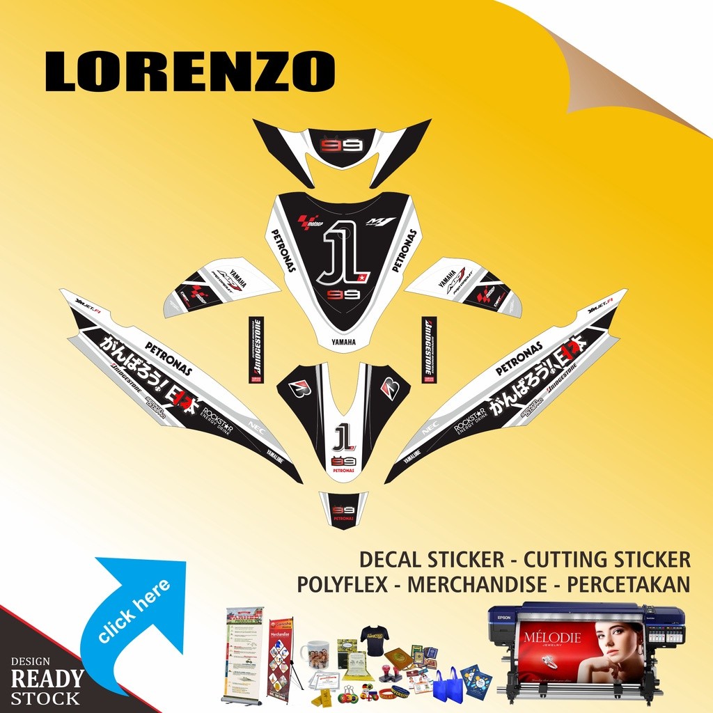 DECAL STICKER YAMAHA MIO J LORENZO HITAM PUTIH