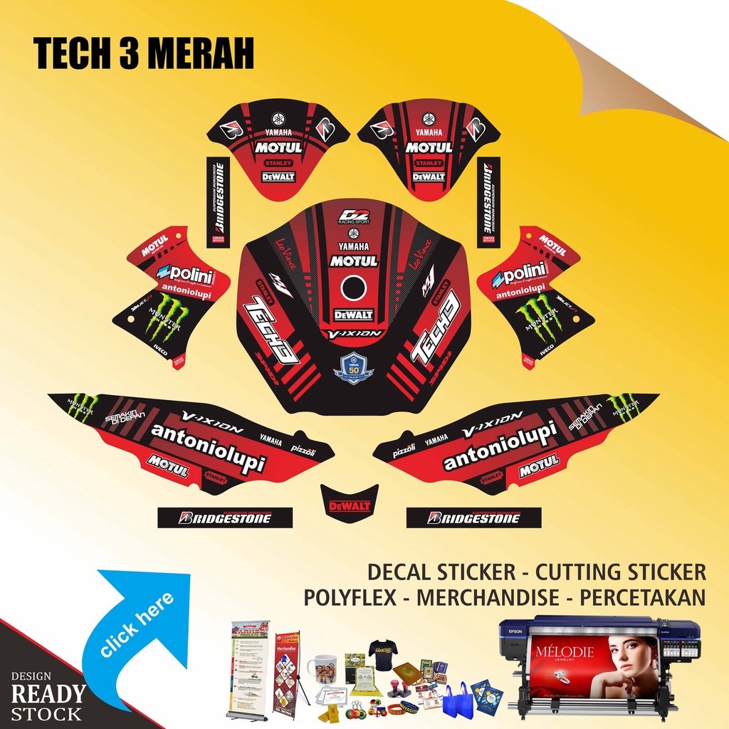 DECAL STICKER YAMAHA VIXION OLD TECH 3 MERAH