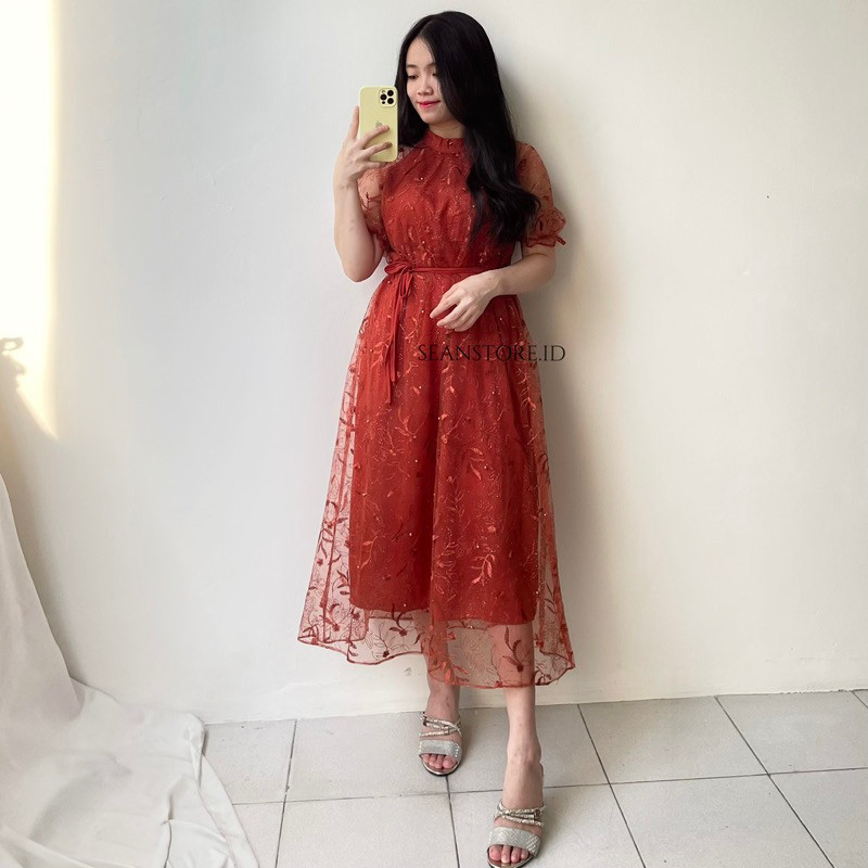 Dress Pendek Wanita Natal Selutut Korean Style Christmas Longdress Mididress  Midi Dewasa Baju Natal
