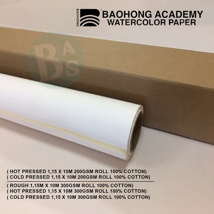 

Triyper Watercolor Paper Roll Baohong Academy 1,15M X 10M 300Gsm / 200Gsm 100% Cotton Kertas Cat Air