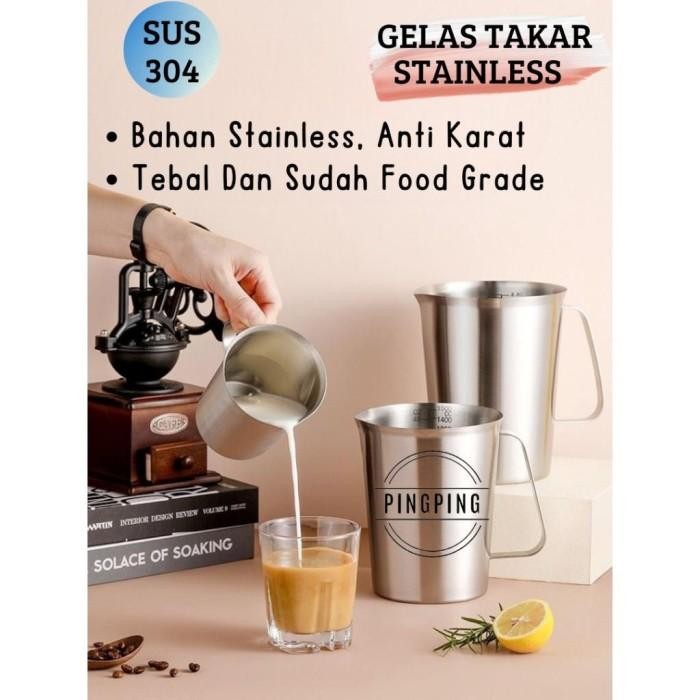 Gelas Ukur Takar 1000Ml/2000 Ml Stainless Steel/Gelas Ukur Takar