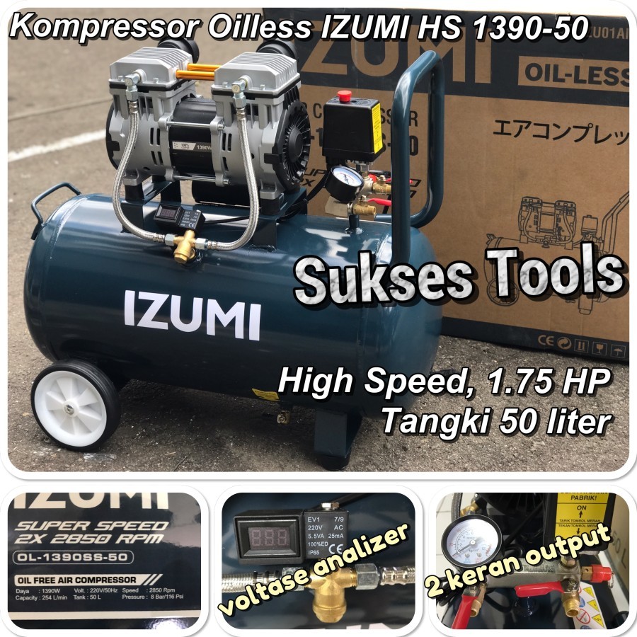 Izumi Artix HS 1390 HS1390 50 Kompressor Oilless Silent 1.75 HP 50 L