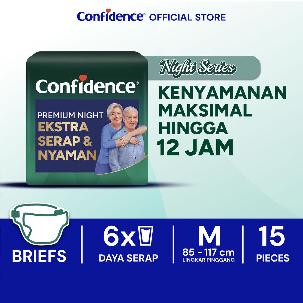 Confidence Popok Dewasa Perekat Premium Night Ekstra Serap & Nyaman M15