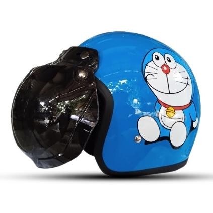BIG SALE Helm Bogo Dewasa Motif Doraemon Kaca Datar Hitam Kaca datar Silver Pelangi Untuk Pria Dan W