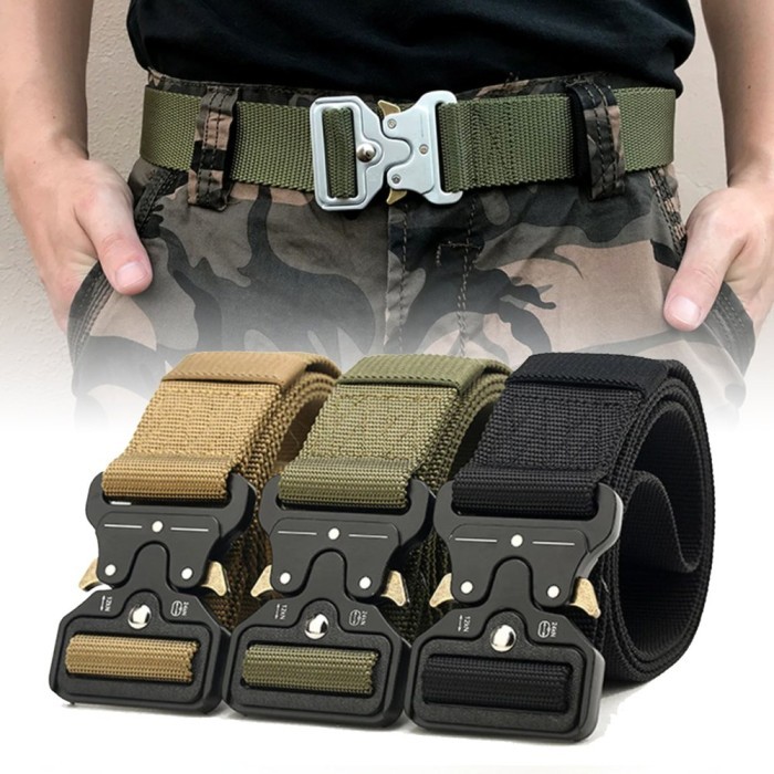 Terlaris Sabuk Tali Ikat Pinggang Militer Tactical Canvas Gesper Belt Men 125cm SALE