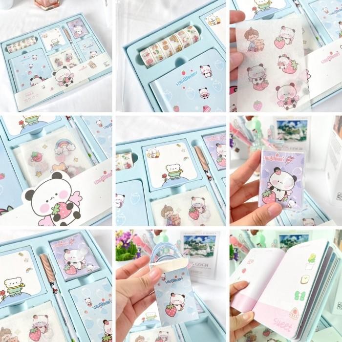 

Paket Jurnal 7 In 1 Karakter Panda Pink Biru Include Free Hard Box