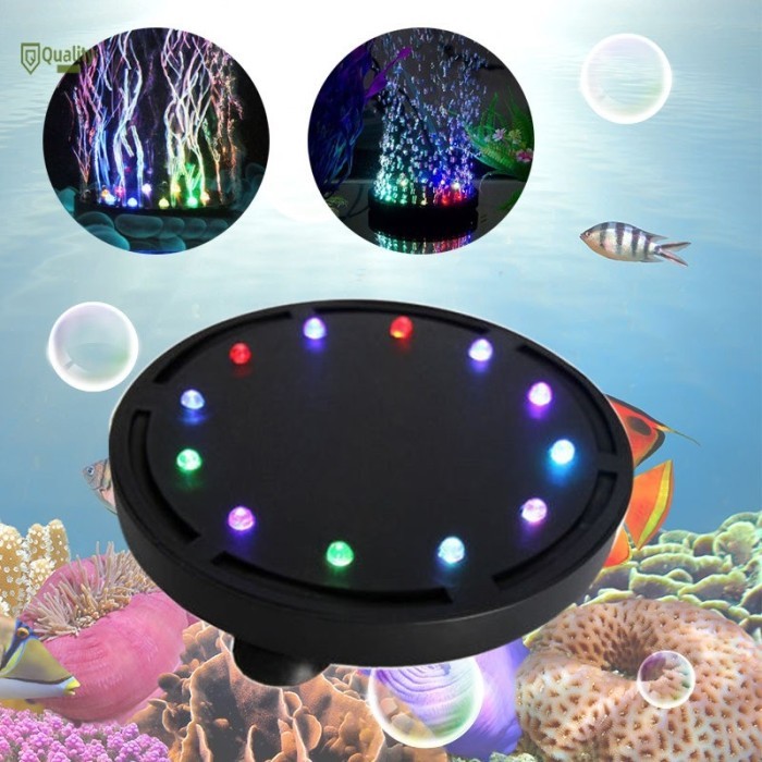 Ready Stock Lampu Dekorasi Aquarium Led Warna Warni Plus Gelembung Aerator 9 Led