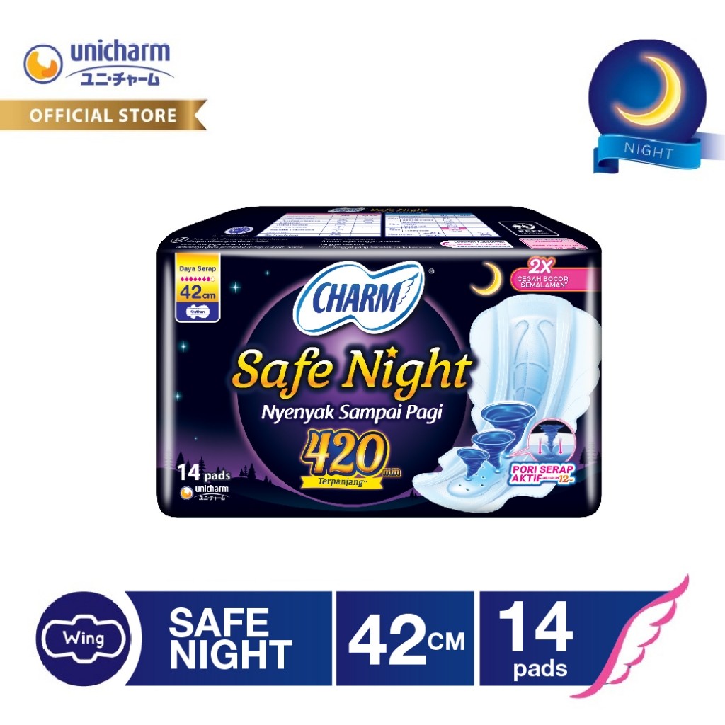 Charm Pembalut Safe Night 42cm Gather 14 pads