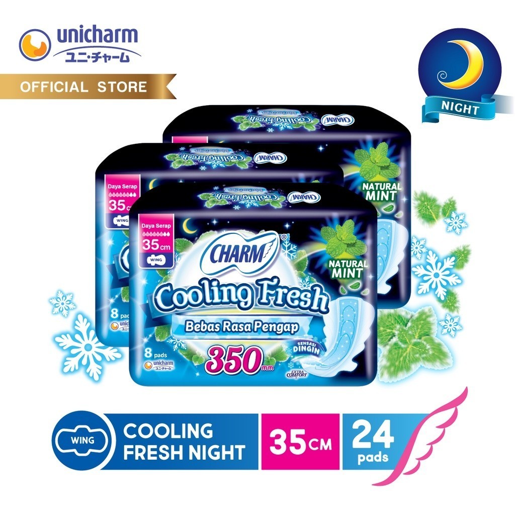 Charm Pembalut Cooling Fresh Night 35cm 8 pads - 3 Packs