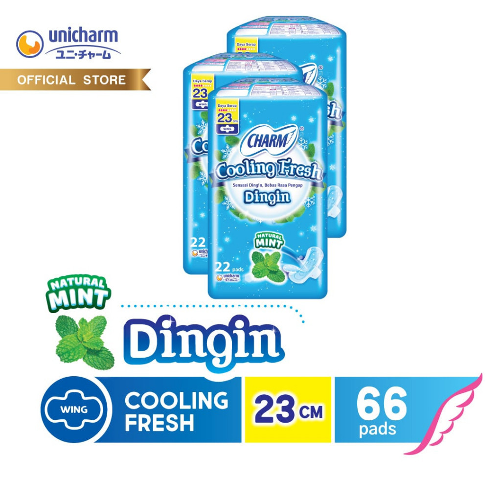 Charm Pembalut Cooling Fresh Wing 23cm 22 pads - 3 packs