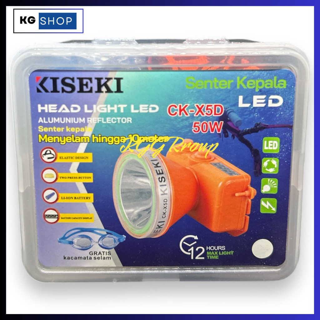 KISEKI SENTER KEPALA SELAM 50W CK X5D PUTIH HEADLAMP DIVING 50W CK X5 D