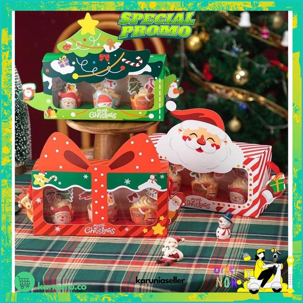

Paperbox Cupcake Kotak Ivory Dus Kue Pudding Lubang Tema Christmas Natal Box Handle Souvenir Motif Sale