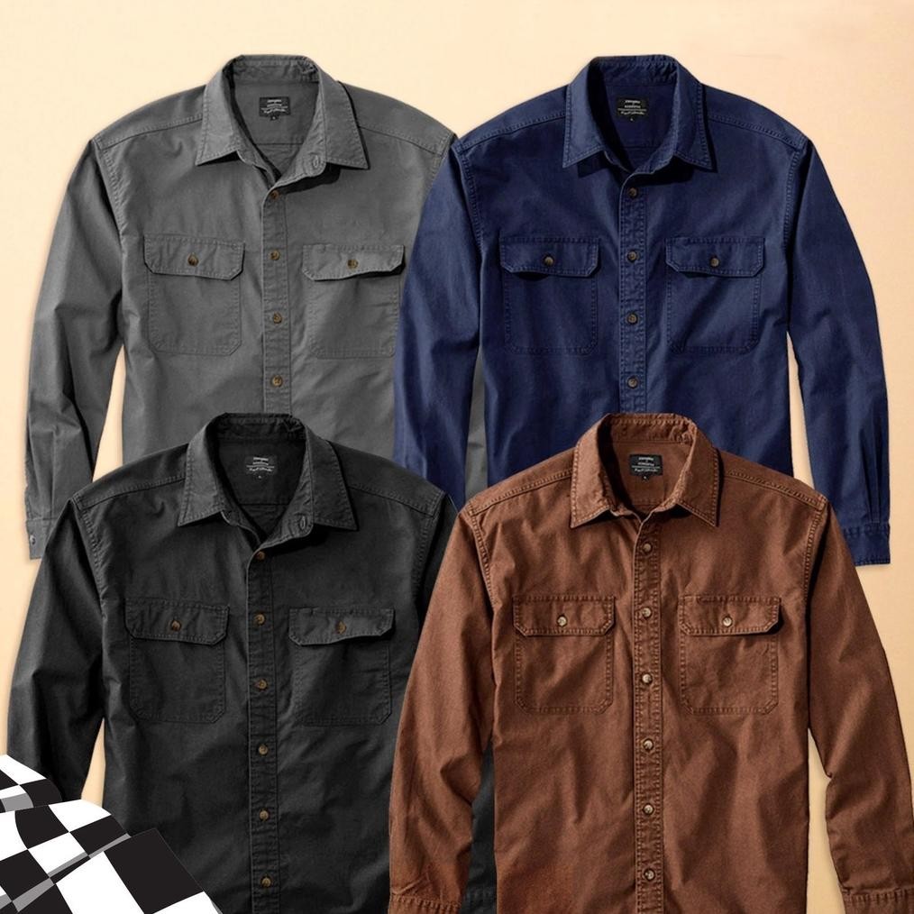 Eugenie Kemeja Tactical Pdl Canvas Preum | Hitam Navy Biru Dongker Tua Coklat Abu Hijau Army | Baju 
