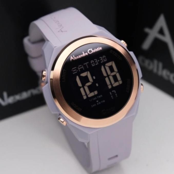 ALEXANDRE CHRISTIE ORIGINAL AC9342 AC 9342 RUBBER DIGITAL JAM TANGAN UNISEX PURPLE