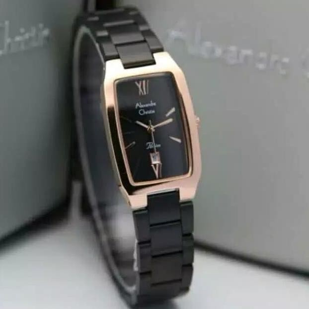 ALEXANDRE CHRISTIE AC2455 AC 2455 BLACK ROSEGOLD JAM TANGAN WANITA