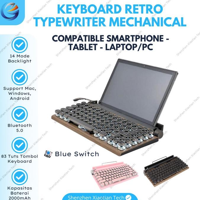 Retro Bluetooth Mechanical Keyboard | Vintage TYPEWRITER Ipad Laptop AS