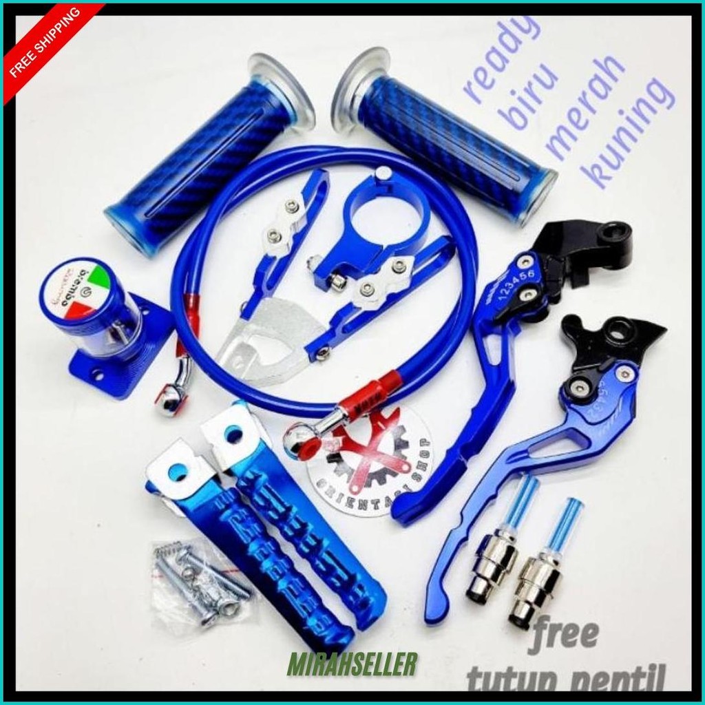 Handle Sisik Stelan Cnc Vixion Rx King + Handgrip Carbon + Selang Rem Depan 95Cm + Kleman Selang + F