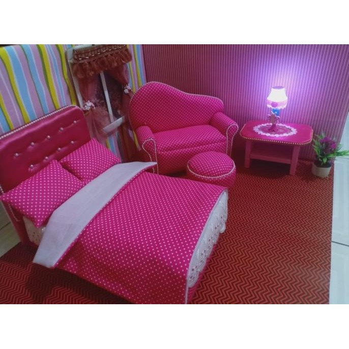 Tempat tidur/kasur khusus boneka barbie 30cm satu set