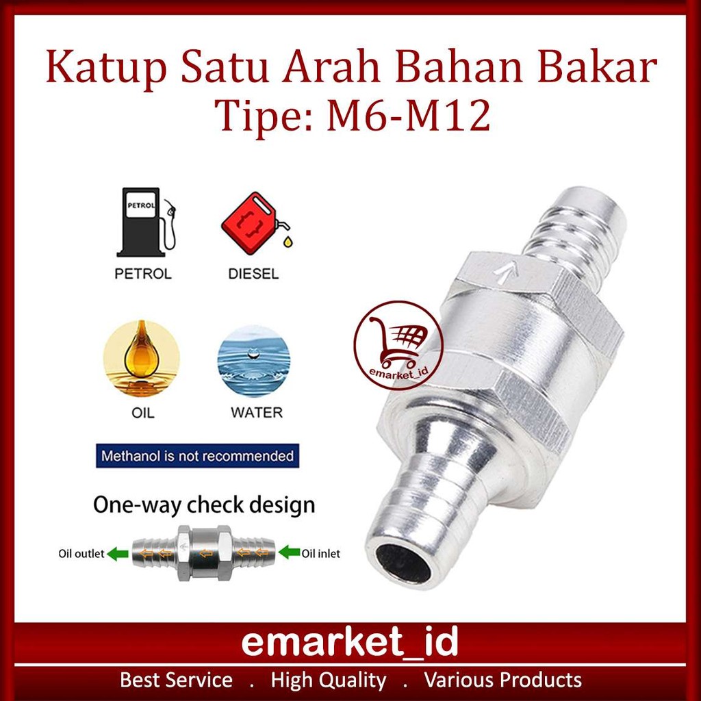 EM Katup Satu Arah Bahan Bakar 6-12mm AH94 / Check  Valve One Way Fuel / Return Aluminum Foot / Sola